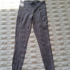 Athleta Charcoal Leggings with Brown Stitching